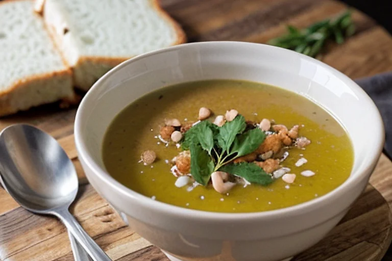 Свекольный суп с фасолью и кремом из тыквы
