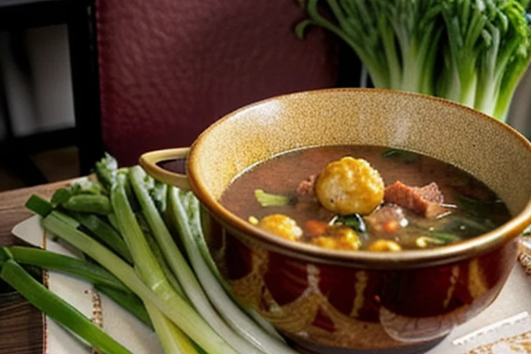 Борщ с копчёной свининой и картофельными шариками