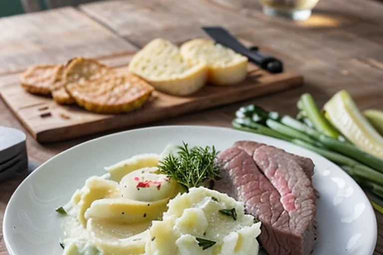 Котлеты с картофельным purée и зелёным луком