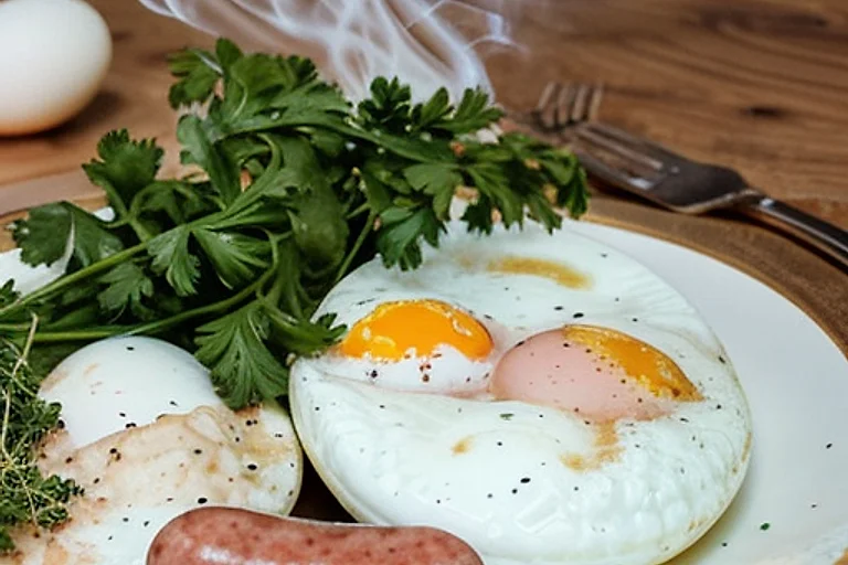 Яичница с творогом и копчёной колбасой