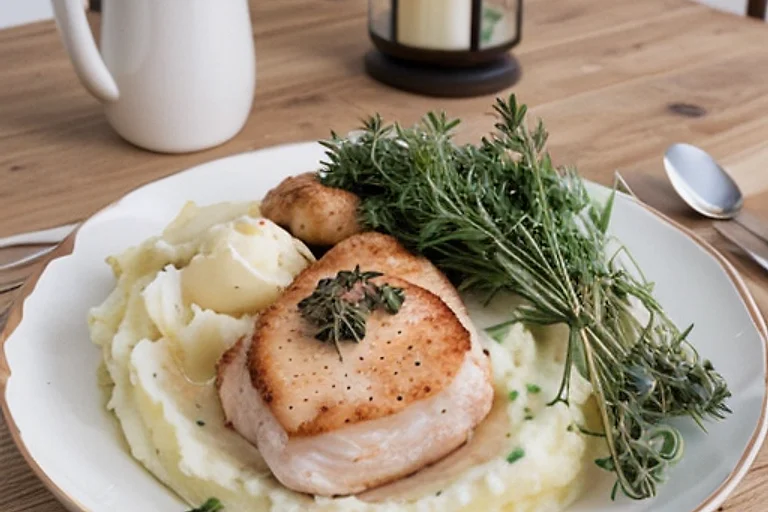 Куриные грудки с картофельным пюре в сметанном соусе