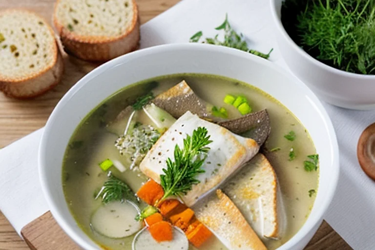 Уха из свежей рыбы с луком и зеленью