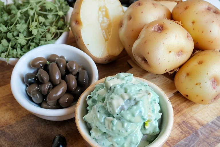 Веганский картофельный салат с оливками и луком