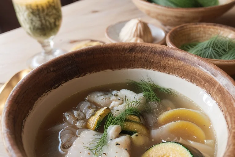 Рыбный бульон с кабачками и хмелями